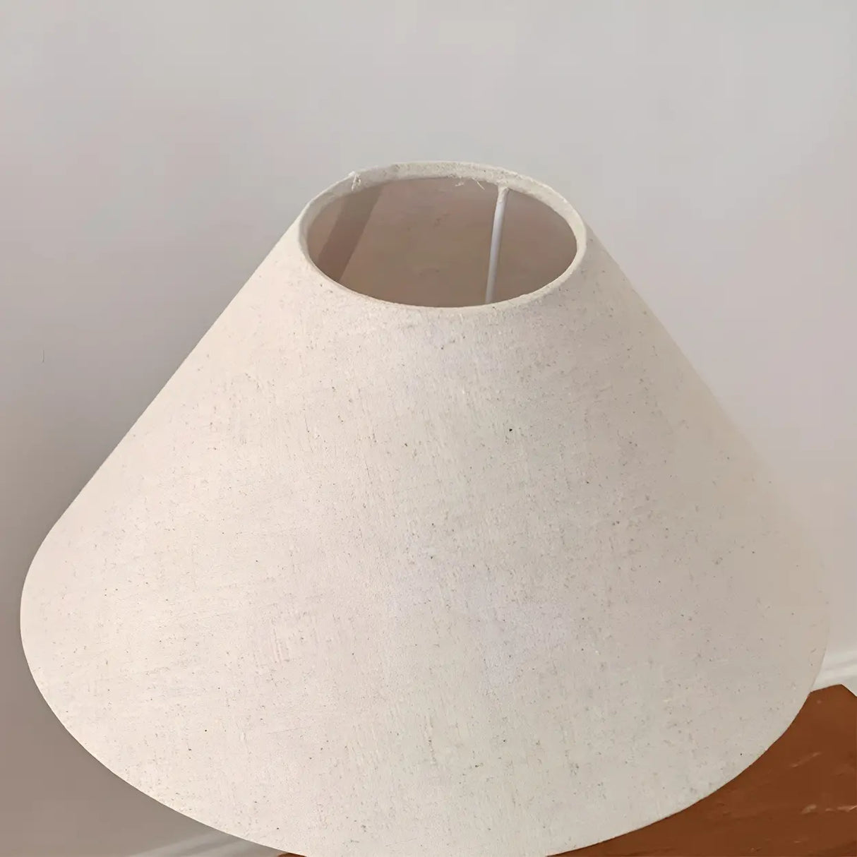 Vintage Conical Fabric Shade Walnut Bedside Table Lamp Image - 6