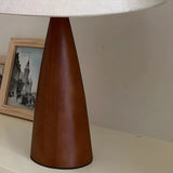 Vintage Conical Fabric Shade Walnut Bedside Table Lamp Image - 7