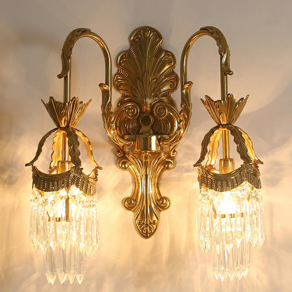 Vintage Crystal and Brass Double Wall Sconce  Image - 1