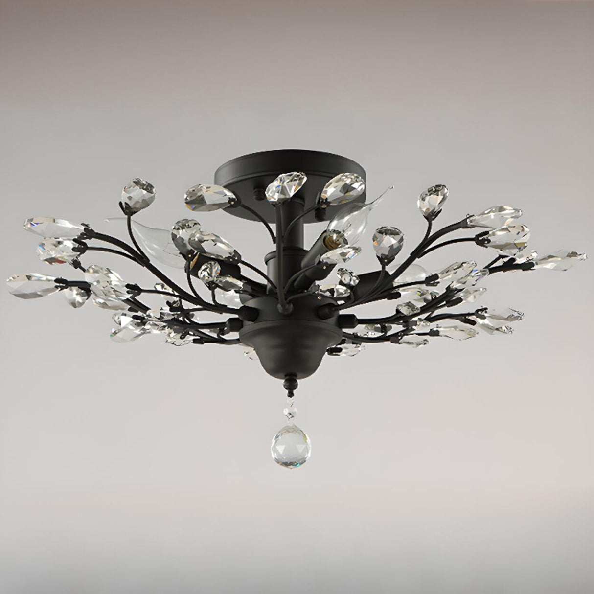 Vintage Crystal Branch Black Semi-Flush Mount Light Image - 12