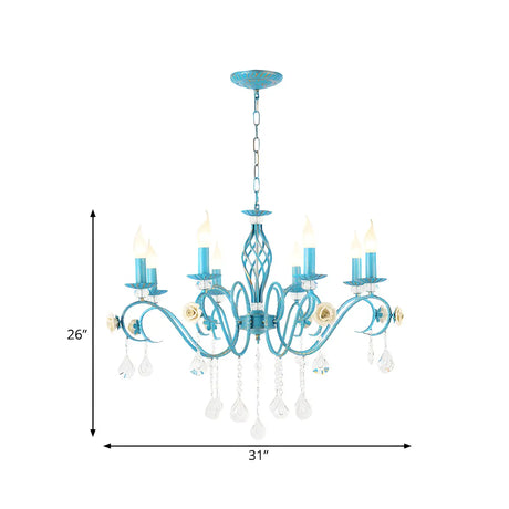 Vintage Crystal Candle Blue Chandelier Dining Room #size