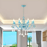 Vintage Crystal Candle Blue Chandelier Dining Room Image - 12