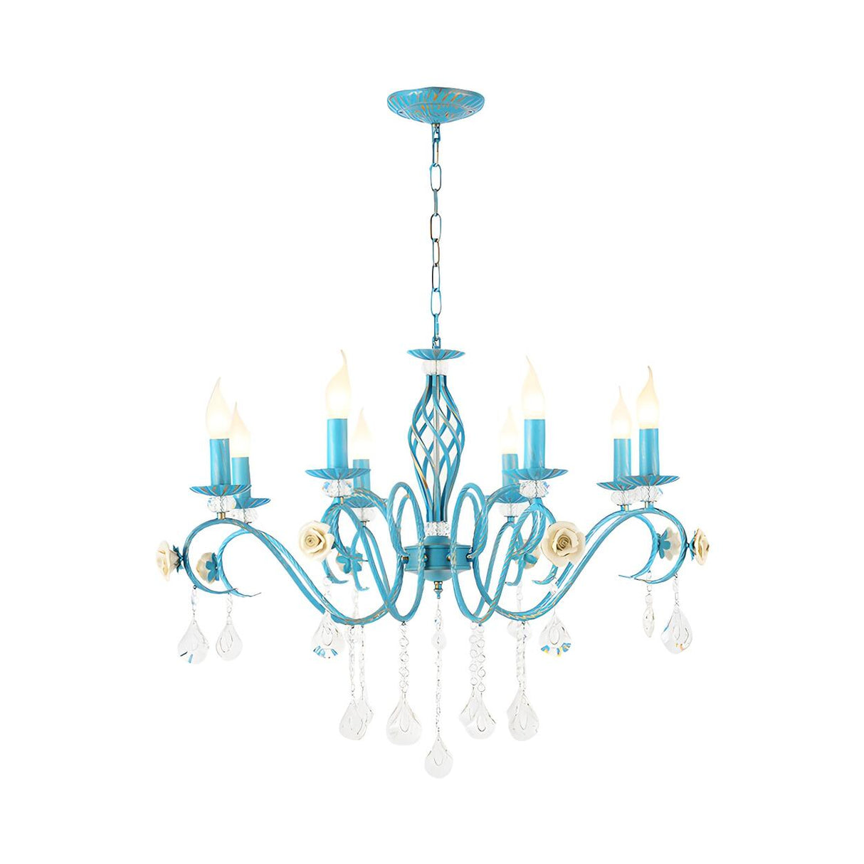 Vintage Crystal Candle Blue Chandelier Dining Room Image - 13