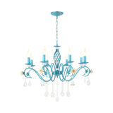 Vintage Crystal Candle Blue Chandelier Dining Room Image - 13