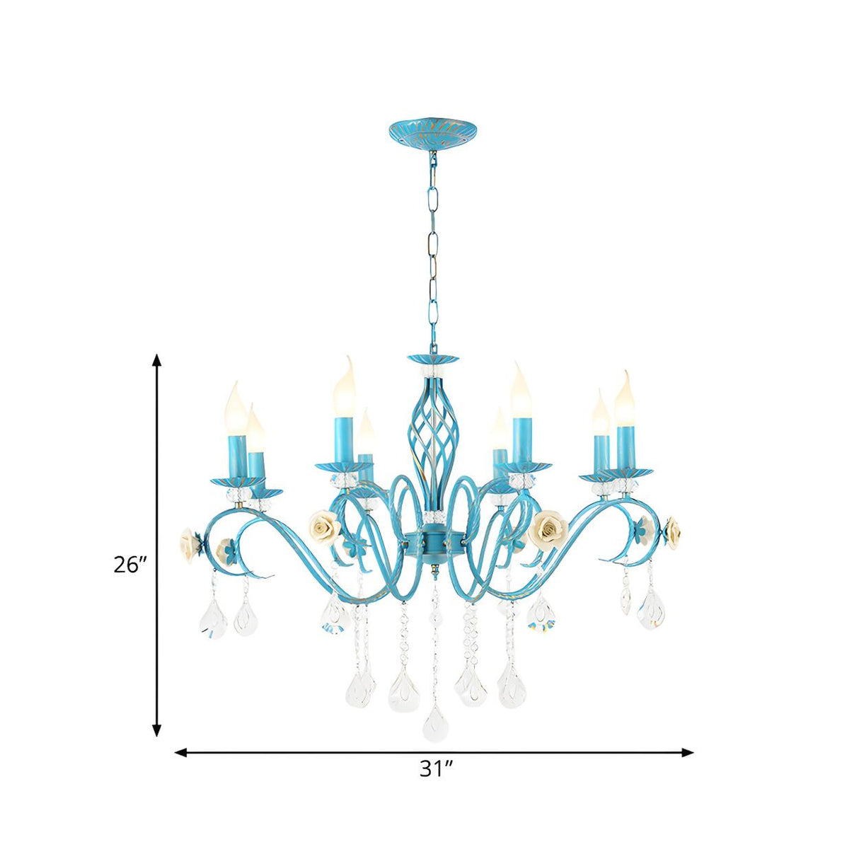 Vintage Crystal Candle Blue Chandelier Dining Room Image - 14