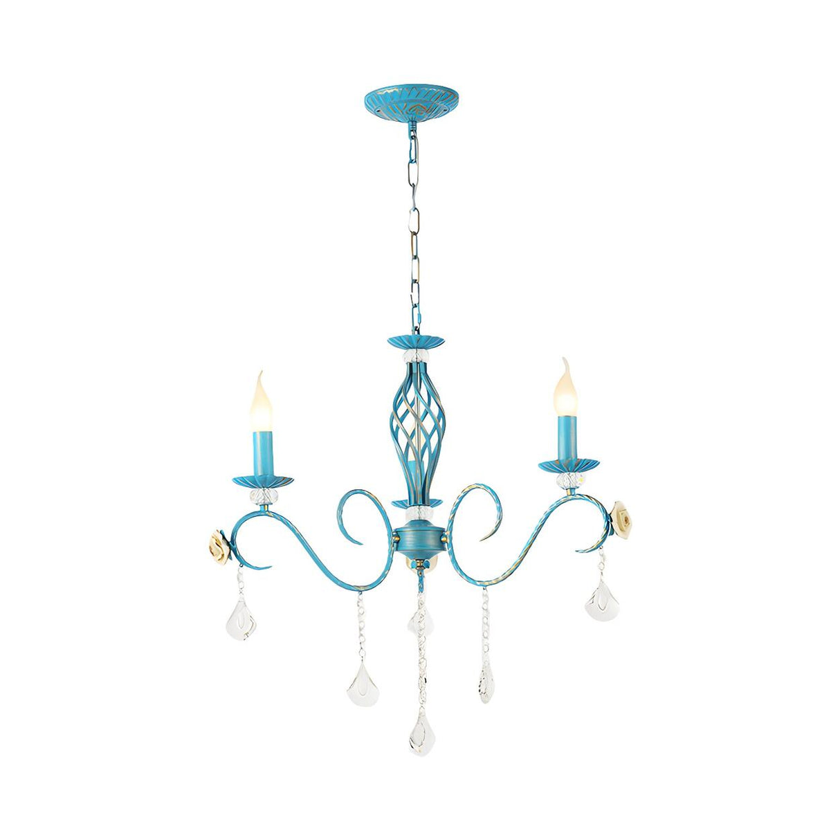 Vintage Crystal Candle Blue Chandelier Dining Room Image - 3