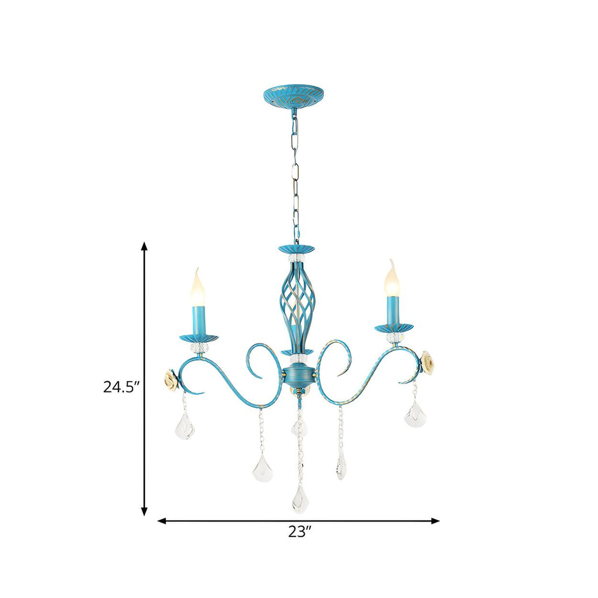 Vintage Crystal Candle Blue Chandelier Dining Room Image - 4