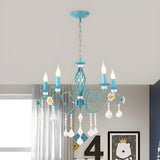 Vintage Crystal Candle Blue Chandelier Dining Room Image - 5