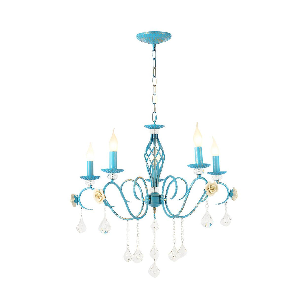 Vintage Crystal Candle Blue Chandelier Dining Room Image - 8