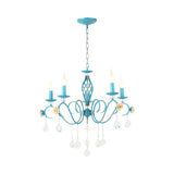 Vintage Crystal Candle Blue Chandelier Dining Room Image - 8