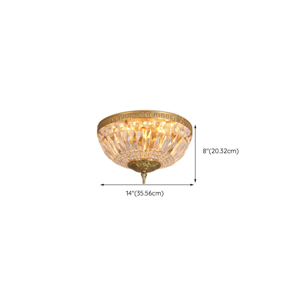 Vintage Crystal Gold Bowl Flush Mount Light Antique Brass Image - 11