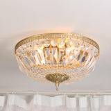 Vintage Crystal Gold Bowl Flush Mount Light Antique Brass Image - 3