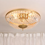 Vintage Crystal Gold Bowl Flush Mount Light Antique Brass Image - 4