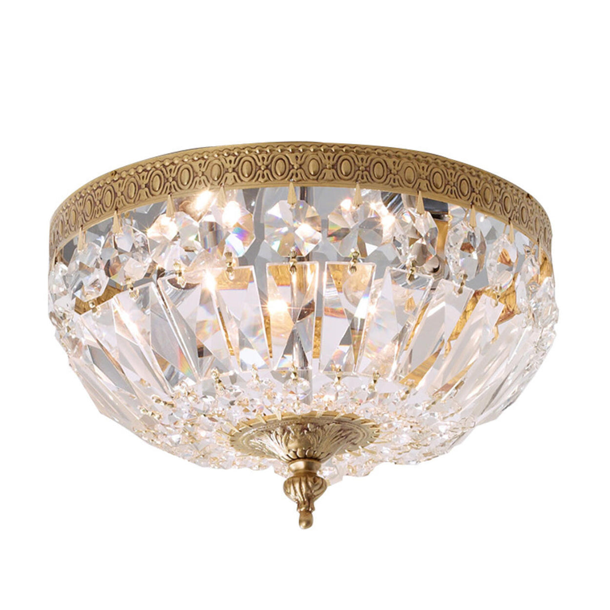 Vintage Crystal Gold Bowl Flush Mount Light Antique Brass Image - 5