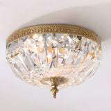 Vintage Crystal Gold Bowl Flush Mount Light Antique Brass Image - 6