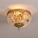 Vintage Crystal Gold Bowl Flush Mount Light Antique Brass Image - 7