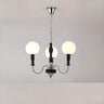 Vintage Curved Ball Wood Metal Brown 6-Light Chandelier Image - 4