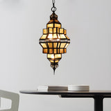 Vintage Dining Room Amber Glass Lantern Chandelier Image - 2