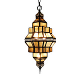 Vintage Dining Room Amber Glass Lantern Chandelier Image - 4