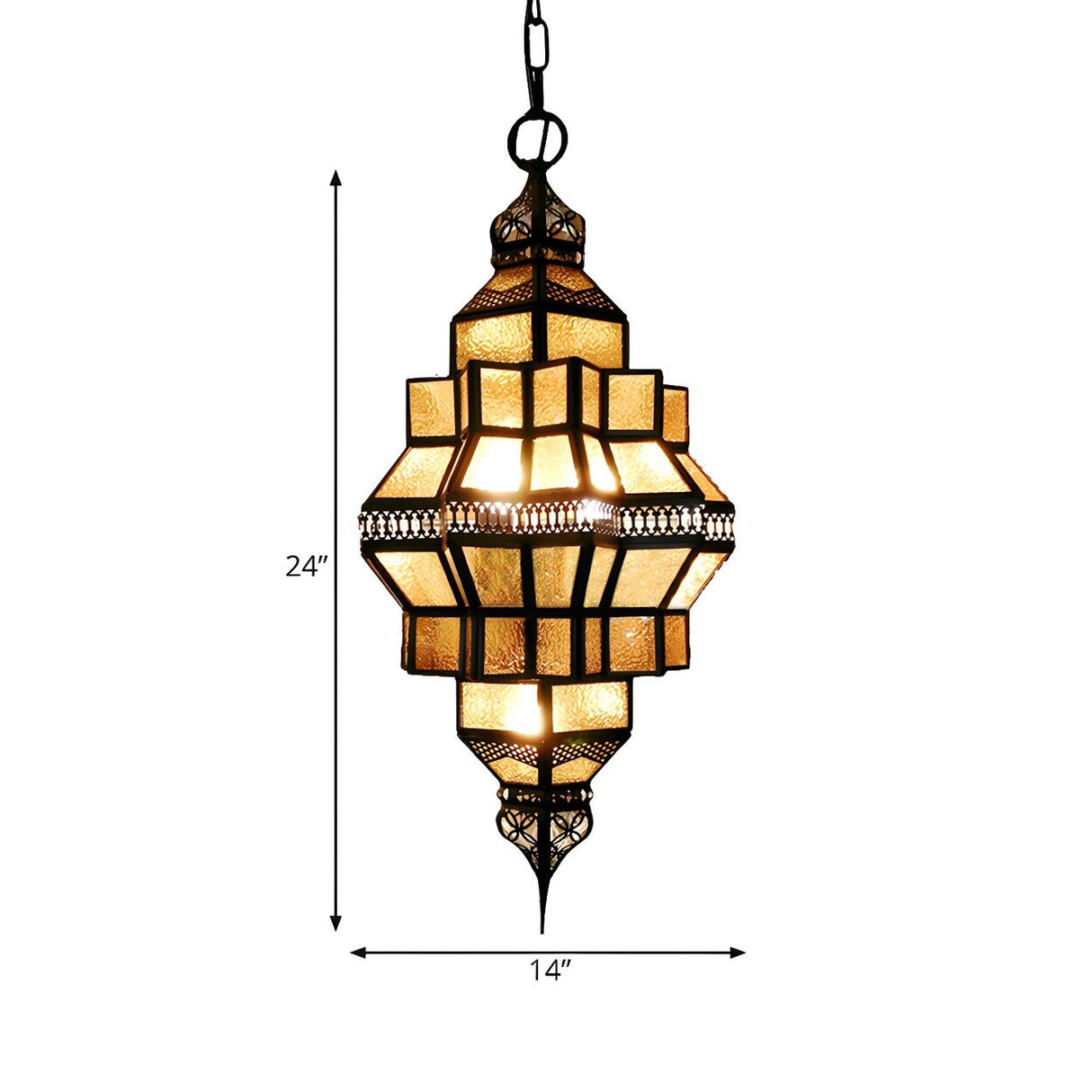 Vintage Dining Room Amber Glass Lantern Chandelier Image - 5