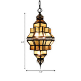 Vintage Dining Room Amber Glass Lantern Chandelier Image - 5