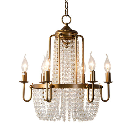 Vintage Dining Room Gold Crystal Beads Candle Chandelier Image - 2