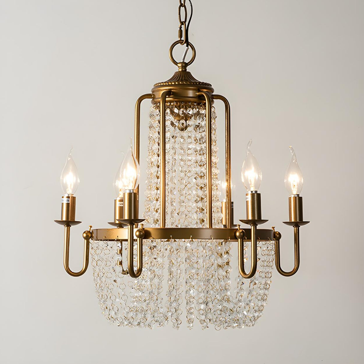 Vintage Dining Room Gold Crystal Beads Candle Chandelier Image - 3