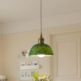 Vintage Dining Room Green Stone Metal Dome Pendant Light Image - 13