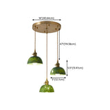 Vintage Dining Room Green Stone Metal Dome Pendant Light Image - 16