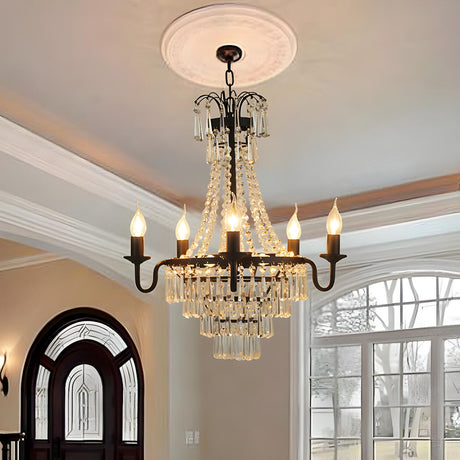 Vintage Dining Room Tiered Crystal Empire Candle Chandelier Image - 2