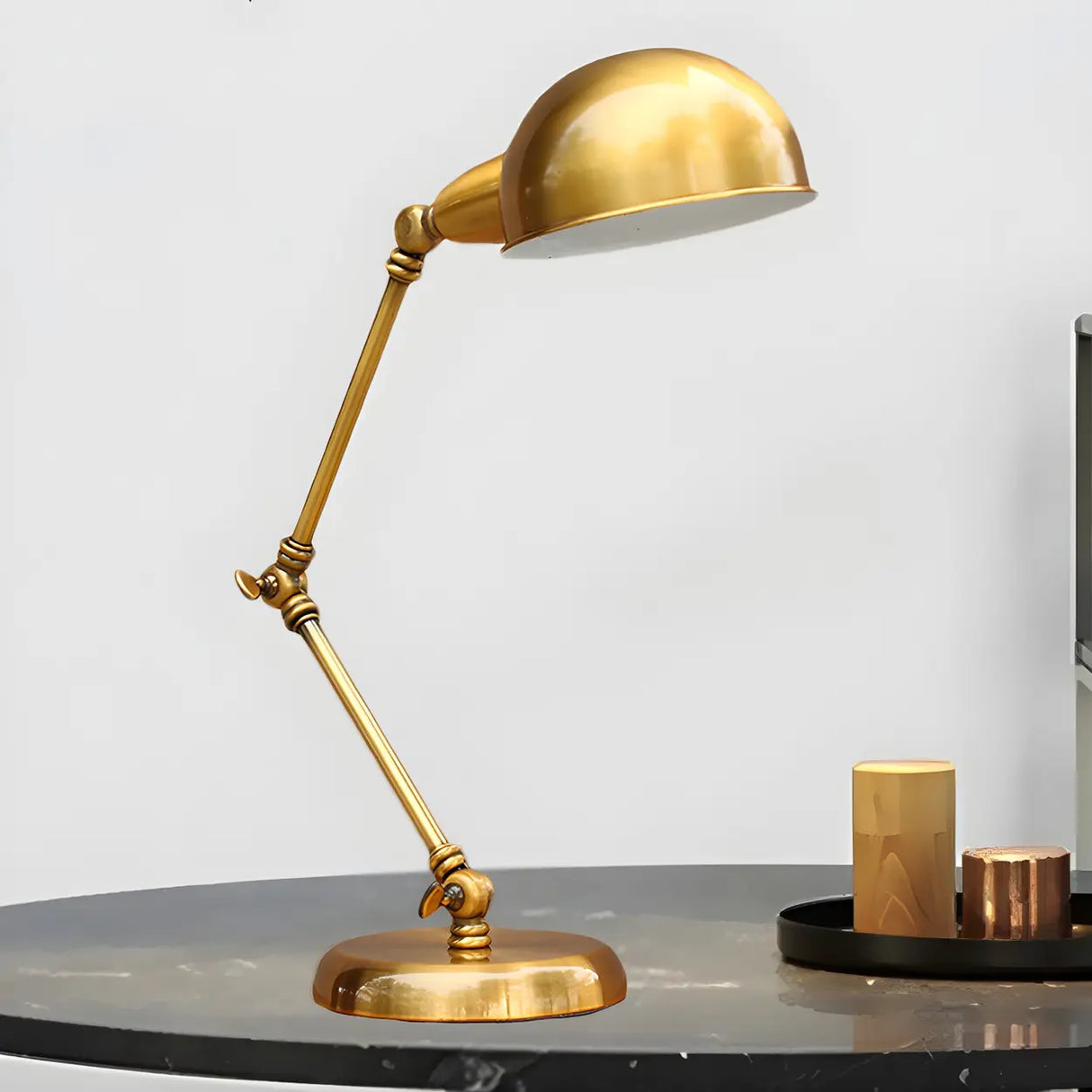 Vintage Dome Brass Adjustable Gold Tone Desk Lamp Image - 1