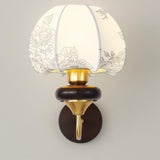 Vintage Dome Fabric Shade Walnut Metal Wall Sconce Image - 8