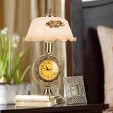 Vintage Dome Flower Glass Shade Table Lamp with Clock Image - 2