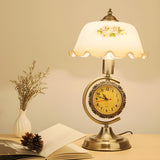 Vintage Dome Flower Glass Shade Table Lamp with Clock Image - 4