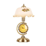 Vintage Dome Flower Glass Shade Table Lamp with Clock Image - 5