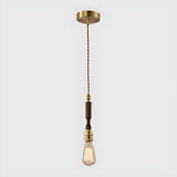 Vintage Edison Bulb Brass and Wood Walnut Pendant Light Image - 1