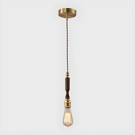 Vintage Edison Bulb Brass and Wood Walnut Pendant Light Image - 1