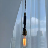 Vintage Edison Bulb Brass and Wood Walnut Pendant Light Image - 2