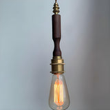 Vintage Edison Bulb Brass and Wood Walnut Pendant Light Image - 3