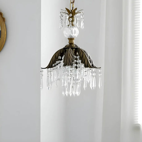 Vintage Elegant Bronze Leaf Clear Crystal Pendant Light Image - 2