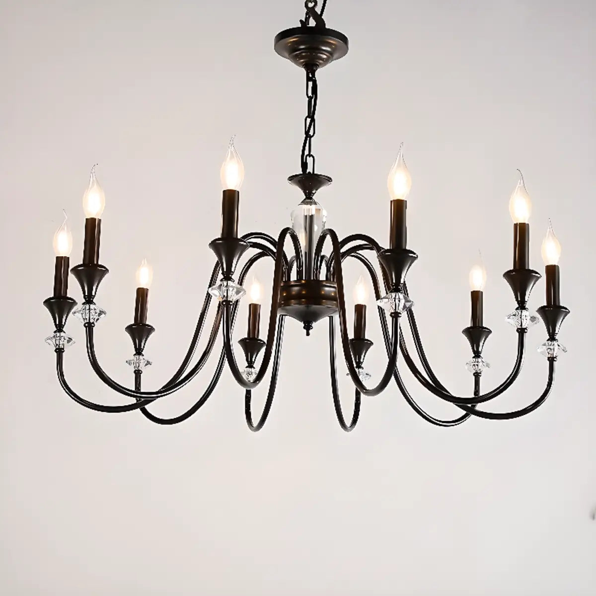 Vintage Elegant Living Room Black Candle Chandelier Image - 11