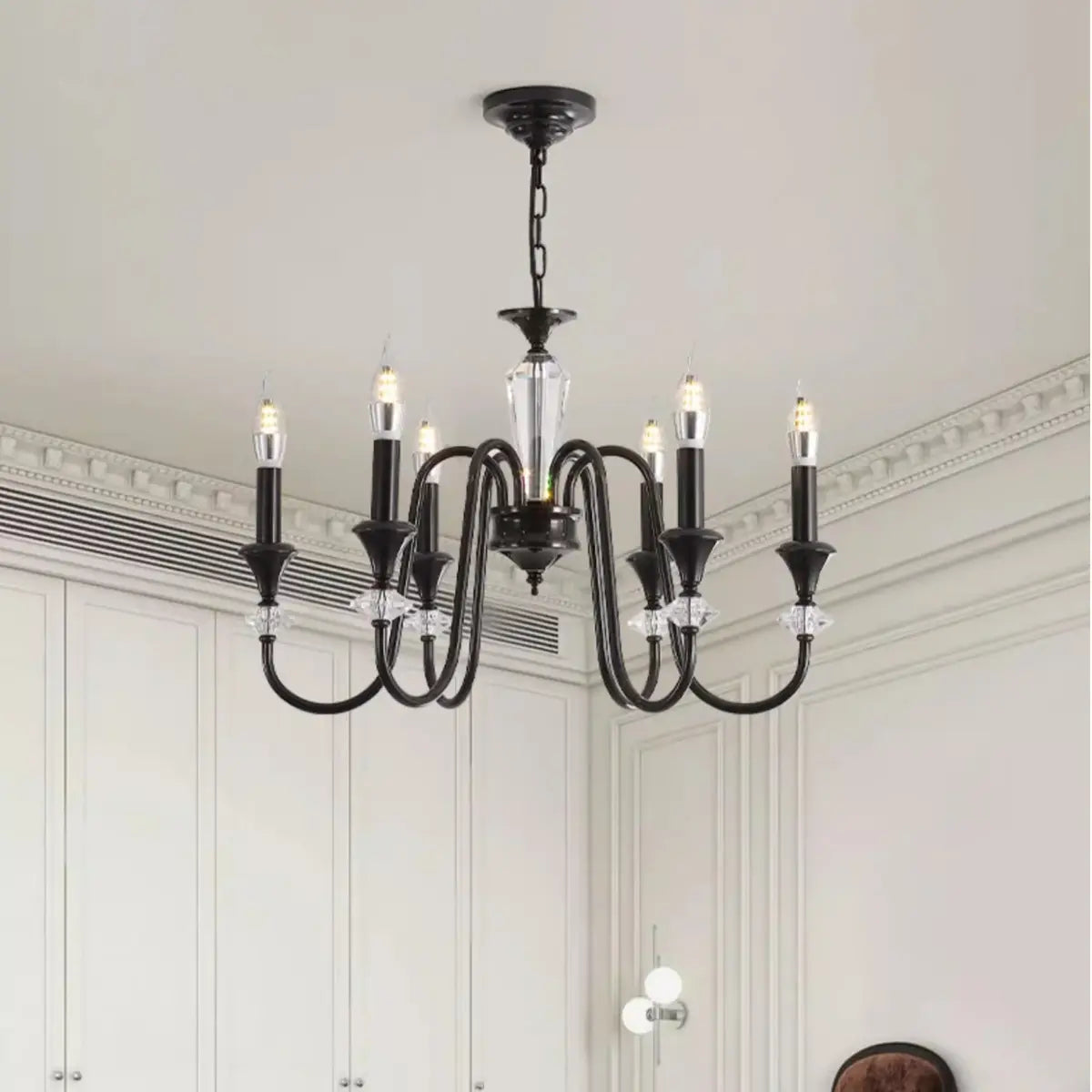 Vintage Elegant Living Room Black Candle Chandelier Image - 2