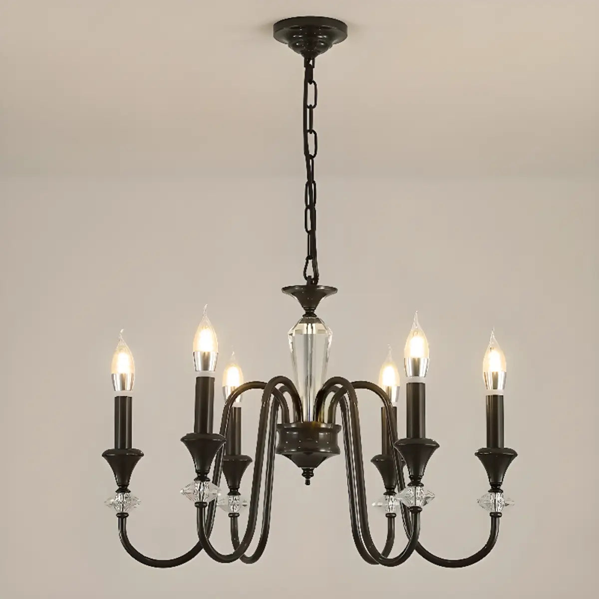 Vintage Elegant Living Room Black Candle Chandelier Image - 8