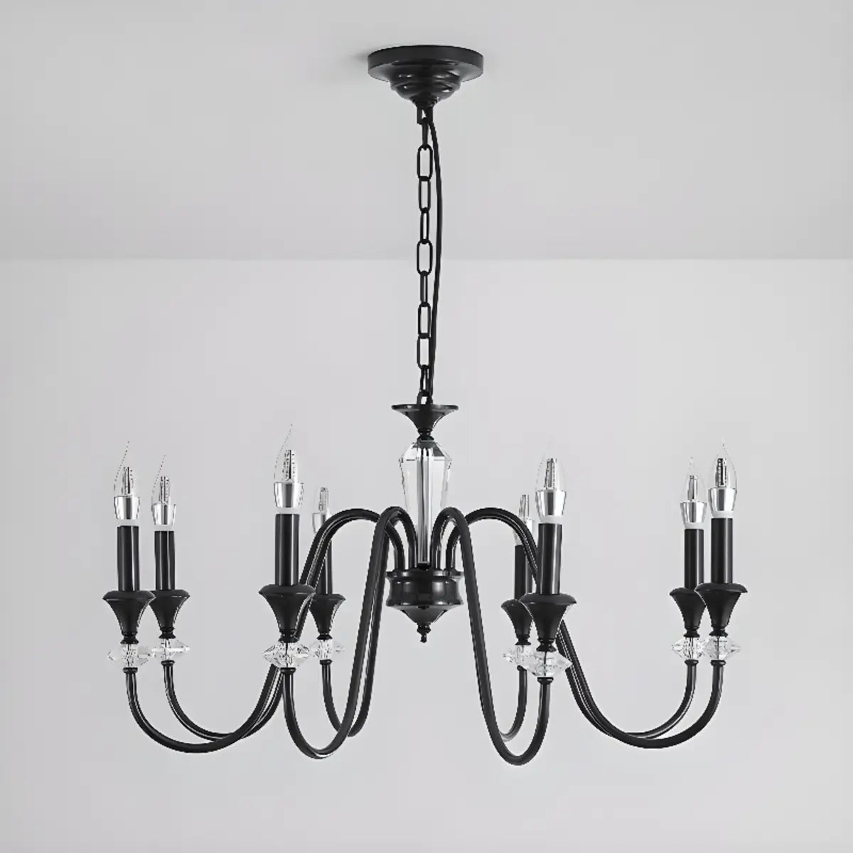 Vintage Elegant Living Room Black Candle Chandelier Image - 9