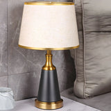 Vintage Fabric Metal Cone Base Bedroom Table Lamp Image - 1