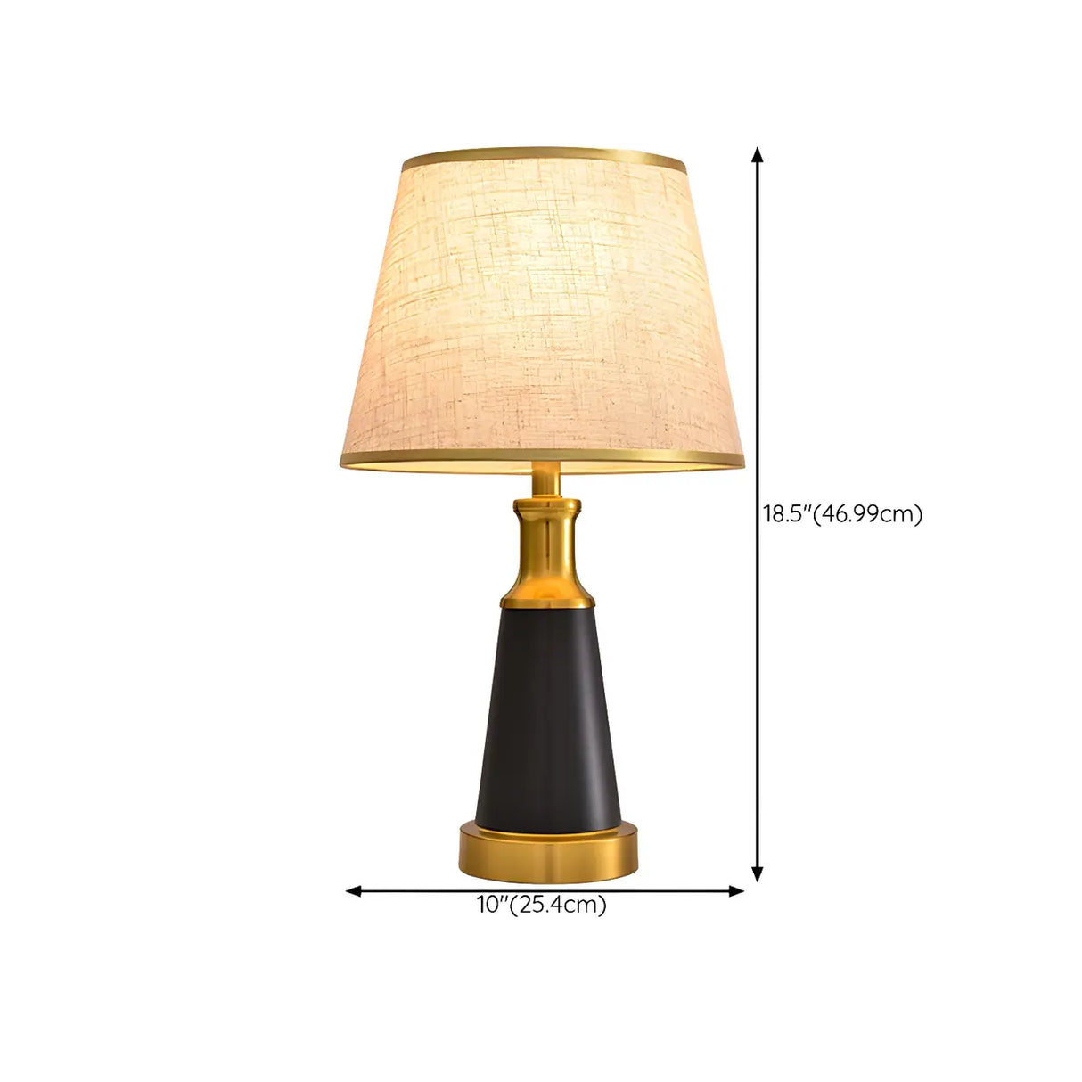 Vintage Fabric Metal Cone Base Bedroom Table Lamp 