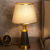 Vintage Fabric Metal Cone Base Bedroom Table Lamp Image - 3