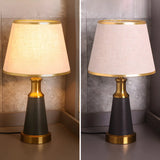 Vintage Fabric Metal Cone Base Bedroom Table Lamp Image - 5