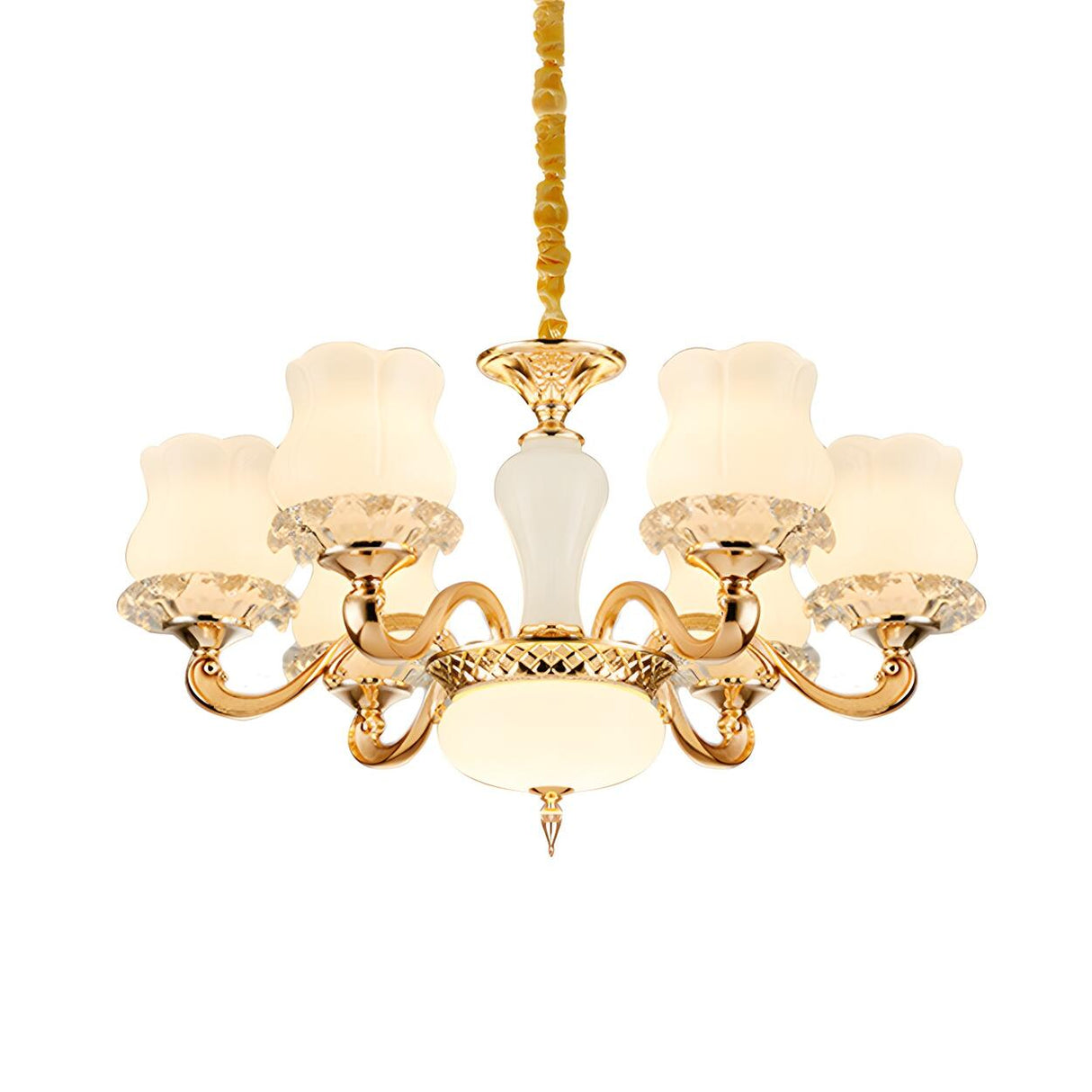 Vintage Flower Classic Gold Frosted Glass Chandelier Image - 3