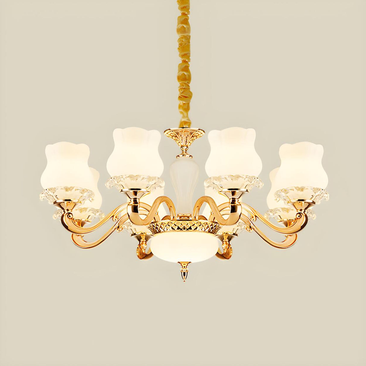 Vintage Flower Classic Gold Frosted Glass Chandelier Image - 7